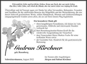 Traueranzeige von Gudrun Kirchner von Südthüringer Presse