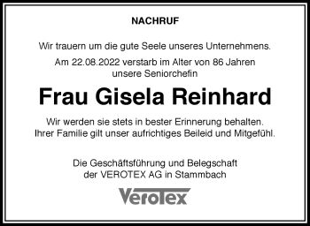 Traueranzeige von Gisela Reinhard von Frankenpost
