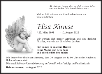 Traueranzeige von Elisa Kirmse von Südthüringer Presse