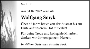Traueranzeige von Wolfgang Smyk von Neue Presse Coburg