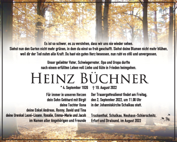 Traueranzeige von Heinz Büchner von Südthüringer Presse