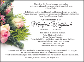 Traueranzeige von Manred Weißbach von Südthüringer Presse