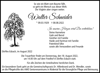 Traueranzeige von Walter Schneider von Neue Presse Coburg