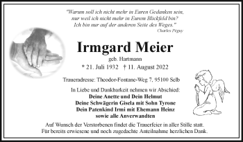 Traueranzeige von Irmgard Meier von Frankenpost