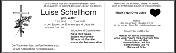Traueranzeige von Luise Schellhorn von Frankenpost