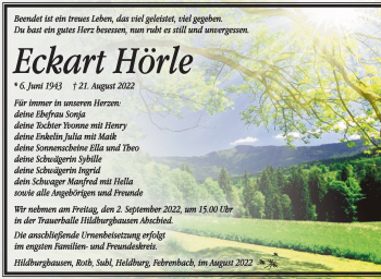 Traueranzeige von Eckart Hörle von Südthüringer Presse
