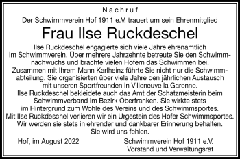 Traueranzeige von Ilse Ruckdeschel von Frankenpost