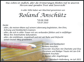Traueranzeige von Roland Anschütz von Südthüringer Presse