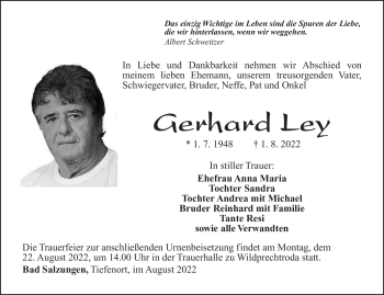 Traueranzeige von Gerhard Ley von Südthüringer Presse