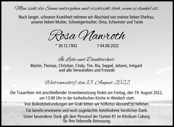Traueranzeige von Rosa Nawroth von Neue Presse Coburg