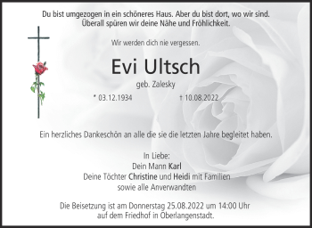 Traueranzeige von Evi Ultsch von Neue Presse Coburg