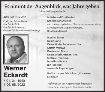 Traueranzeige von Werner Eckardt von Südthüringer Presse