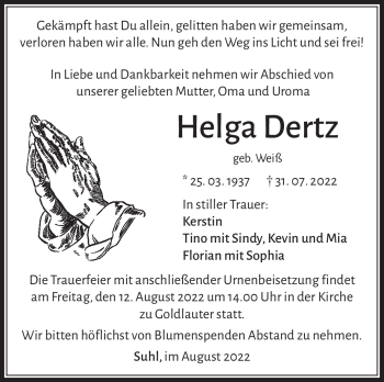 Traueranzeige von Helga Danz von Südthüringer Presse