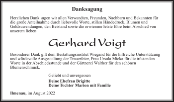 Traueranzeige von Gerhard Voigt von Südthüringer Presse