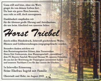Traueranzeige von Horst Triebel von Südthüringer Presse