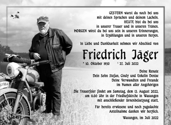 Traueranzeige von Friedrich Jäger von Südthüringer Presse