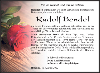 Traueranzeige von Rudolf Bendel von Südthüringer Presse