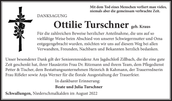Traueranzeige von Ottilie Turschner von Südthüringer Presse