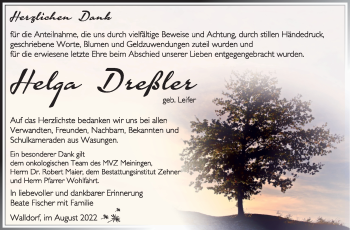 Traueranzeige von Helga Dreßler von Südthüringer Presse