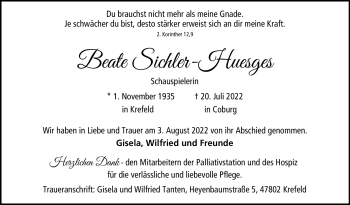 Traueranzeige von Beate Sichler-Huesges von Neue Presse Coburg