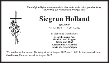 Traueranzeige von Siegrun Holland von Südthüringer Presse