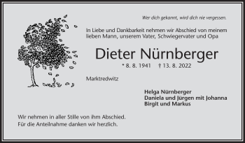 Traueranzeige von Dieter Nürnberger von Frankenpost