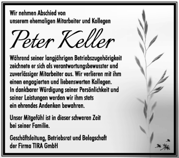 Traueranzeige von Peter Keller von Südthüringer Presse
