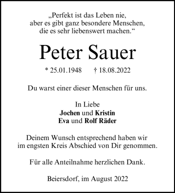 Traueranzeige von Peter Sauer von Neue Presse Coburg