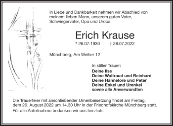 Traueranzeige von Erich Krause von Frankenpost