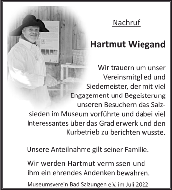 Traueranzeige von Hartmut Wiegand von Südthüringer Presse