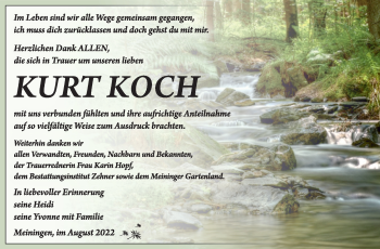 Traueranzeige von Kurt Koch von Südthüringer Presse