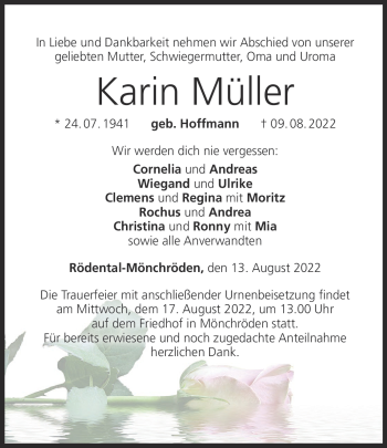 Traueranzeige von Karin Müller von Neue Presse Coburg