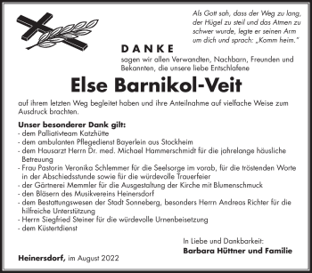 Traueranzeige von Else Barnikol-Veit von Südthüringer Presse