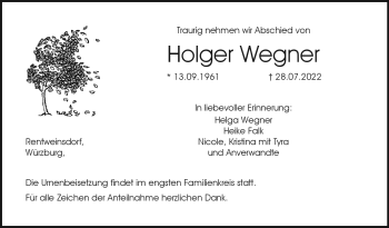 Traueranzeige von Holger Wegner von Neue Presse Coburg