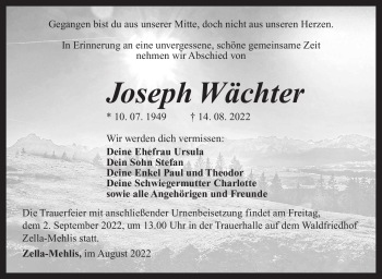 Traueranzeige von Joseph Wächter von Südthüringer Presse