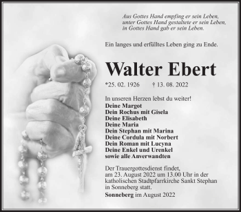 Traueranzeige von Walter Ebert von Südthüringer Presse