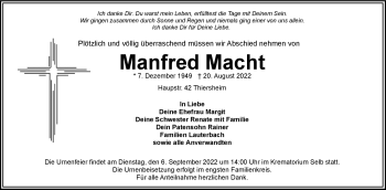 Traueranzeige von Manfred Macht von Frankenpost