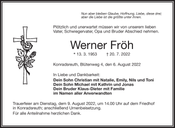 Traueranzeige von Werner Fröh von Frankenpost