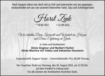 Traueranzeige von Horst Zink von Neue Presse Coburg
