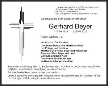 Traueranzeige von Gerhard Beyer von Frankenpost