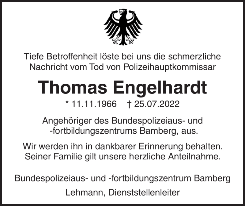  Traueranzeige für Thomas Engelhardt vom 06.08.2022 aus Neue Presse Coburg