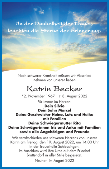 Traueranzeige von Katrin Becker von Südthüringer Presse