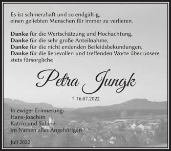 Traueranzeige von Petra Jungk von Südthüringer Presse