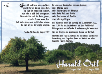 Traueranzeige von Harald Örtl von Südthüringer Presse
