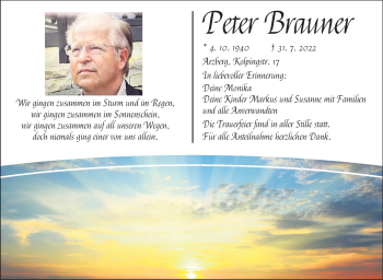 Traueranzeige von Peter Brauner von Frankenpost