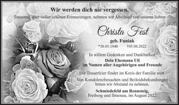 Traueranzeige von Christa Fest von Südthüringer Presse