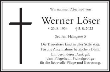 Traueranzeige von Werner Löser von Frankenpost