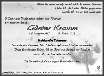 Traueranzeige von Günter Kramm von Südthüringer Presse