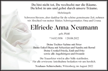 Traueranzeige von Elfriede Anna Neumann von Südthüringer Presse