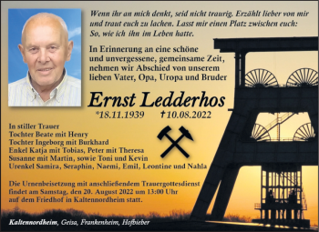 Traueranzeige von Ernst Ledderhos von Südthüringer Presse